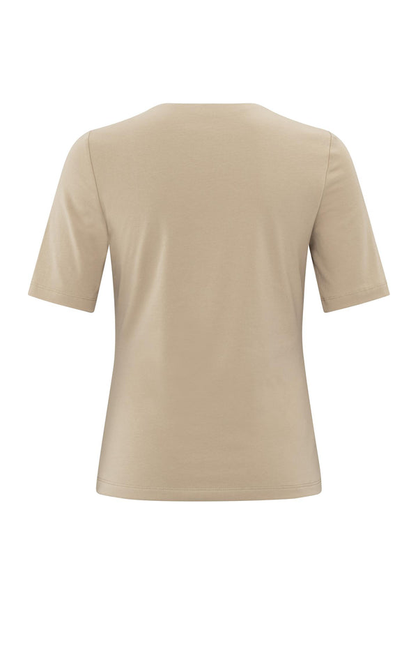 Yaya T-shirt Met Korte Mouwen En Vierkante Hals Humus Beige