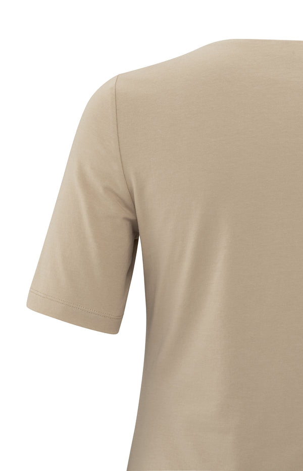 Yaya T-shirt Met Korte Mouwen En Vierkante Hals Humus Beige