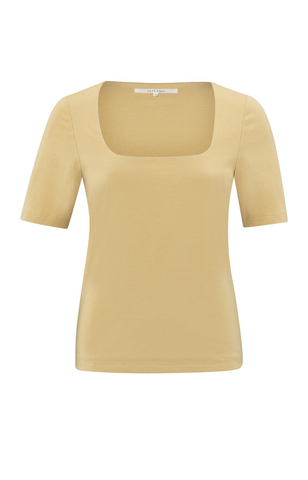 Yaya T-shirt Met Korte Mouwen En Vierkante Hals Moonstone Yellow