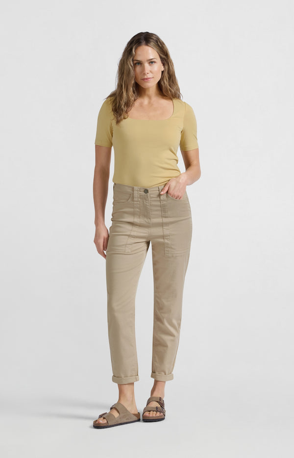 Yaya T-shirt Met Korte Mouwen En Vierkante Hals Moonstone Yellow