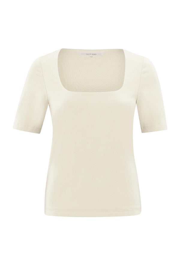 yaya T-shirt met korte mouwen en vierkante hals Off White