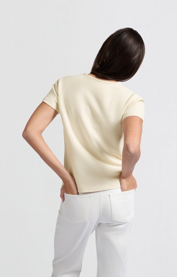 Yaya T-shirt Met Korte Mouwen In Wafelstructuur Off White Knit