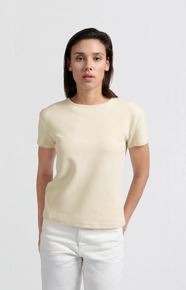 yaya T-shirt met korte mouwen in wafelstructuur Off White Knit