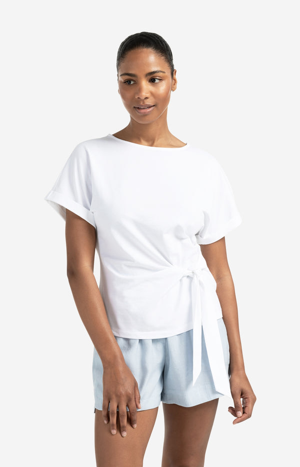 yaya T-shirt met ronde hals en knoopdetail Pure White