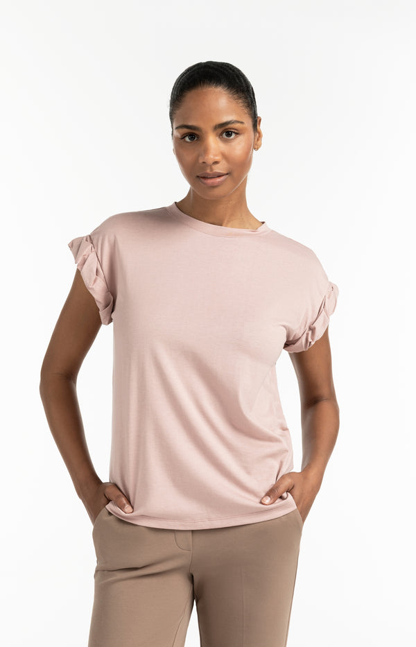 yaya T-shirt met ronde hals en opgerolde geplooide mouwen Soft Mauve Pink yaya T-shirt met ronde hals en opgerolde geplooide mouwen Soft Mauve Pink