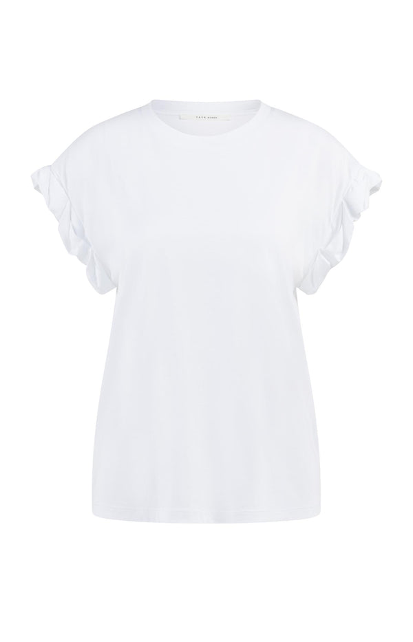 yaya T-shirt met ronde hals en opgerolde geplooide mouwen Pure White yaya T-shirt met ronde hals en opgerolde geplooide mouwen Pure White