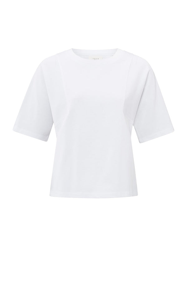 Yaya T-shirt Van Stevige Stof Met Stikdetails Pure White