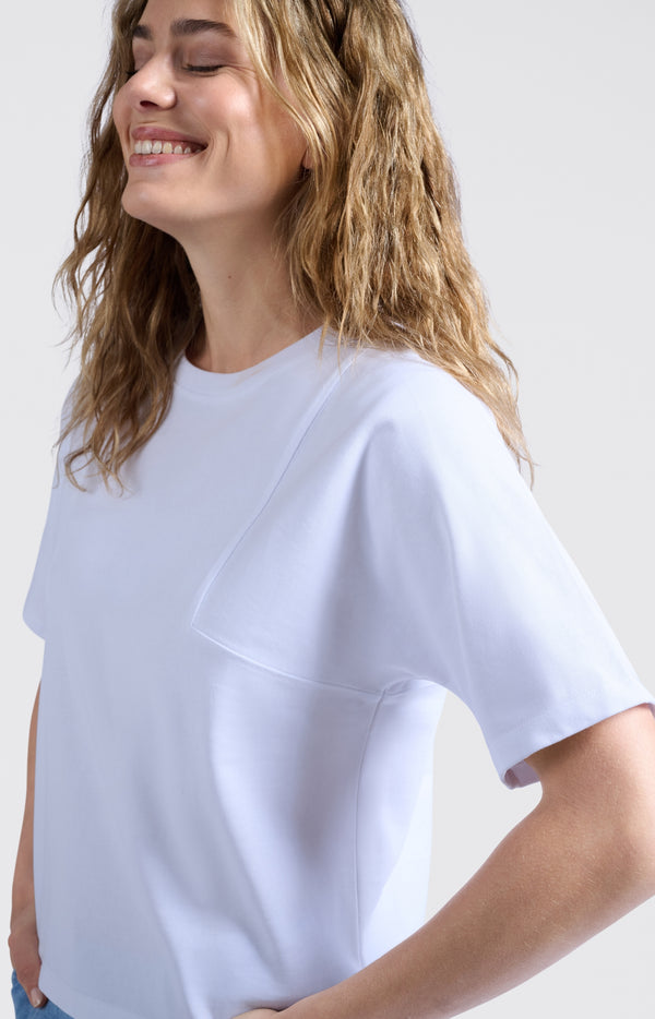 Yaya T-shirt Van Stevige Stof Met Stikdetails Pure White