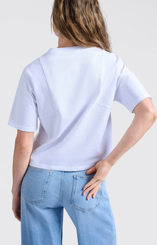 Yaya T-shirt Van Stevige Stof Met Stikdetails Pure White
