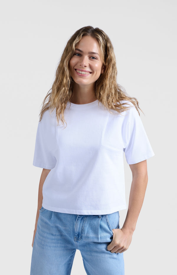 yaya T-shirt van stevige stof met stikdetails Pure White