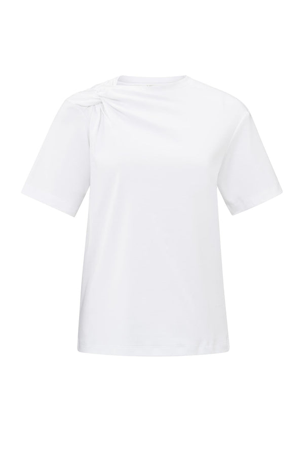 Yaya Top Met Geknoopte Hals En Korte Mouwen Pure White