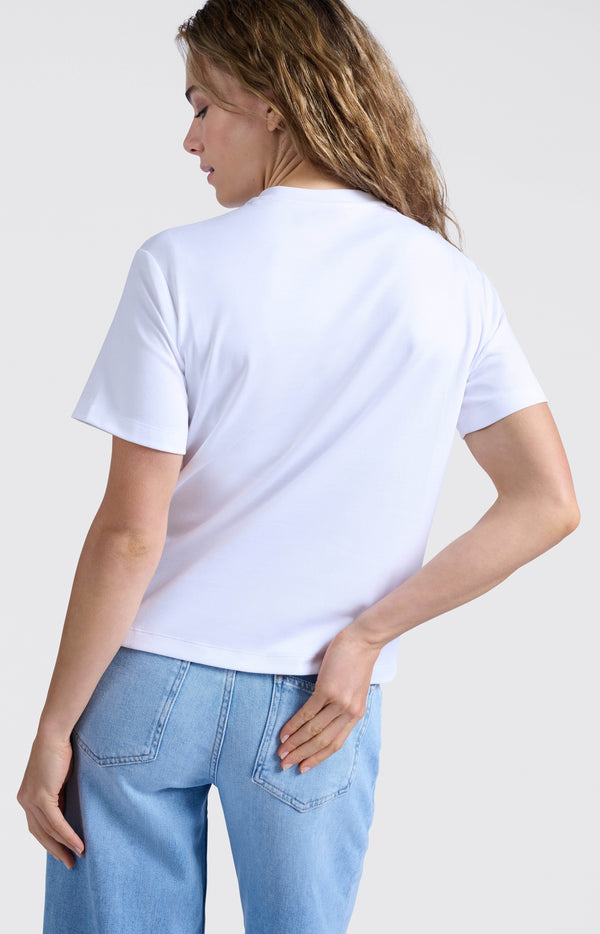 Yaya Top Met Geknoopte Hals En Korte Mouwen Pure White