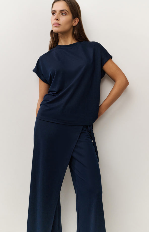 yaya Top met kapmouwen en rechte pasvorm Total Eclipse Blue