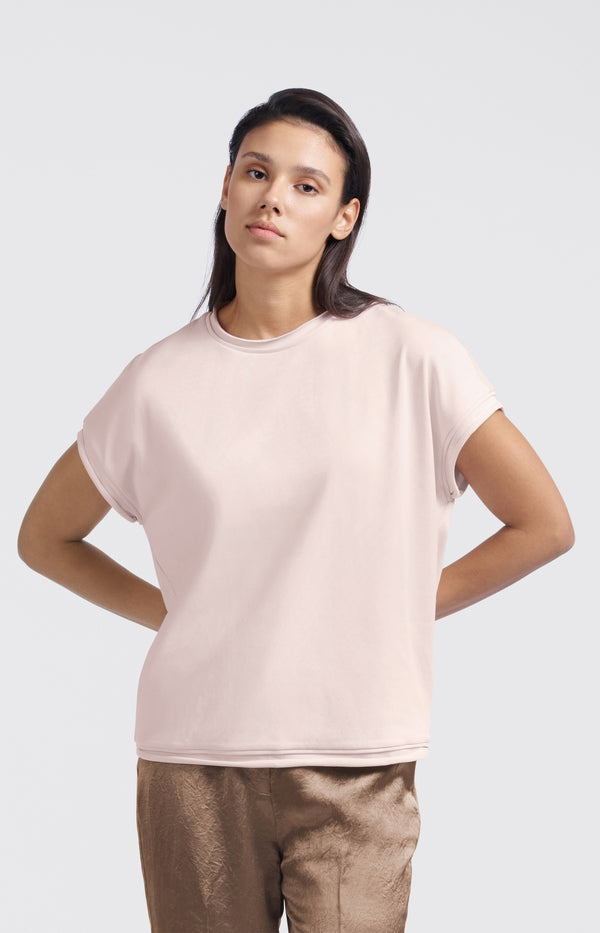 yaya Top van stevige stof met korte mouwen en onafgewerkte randen Light Pink