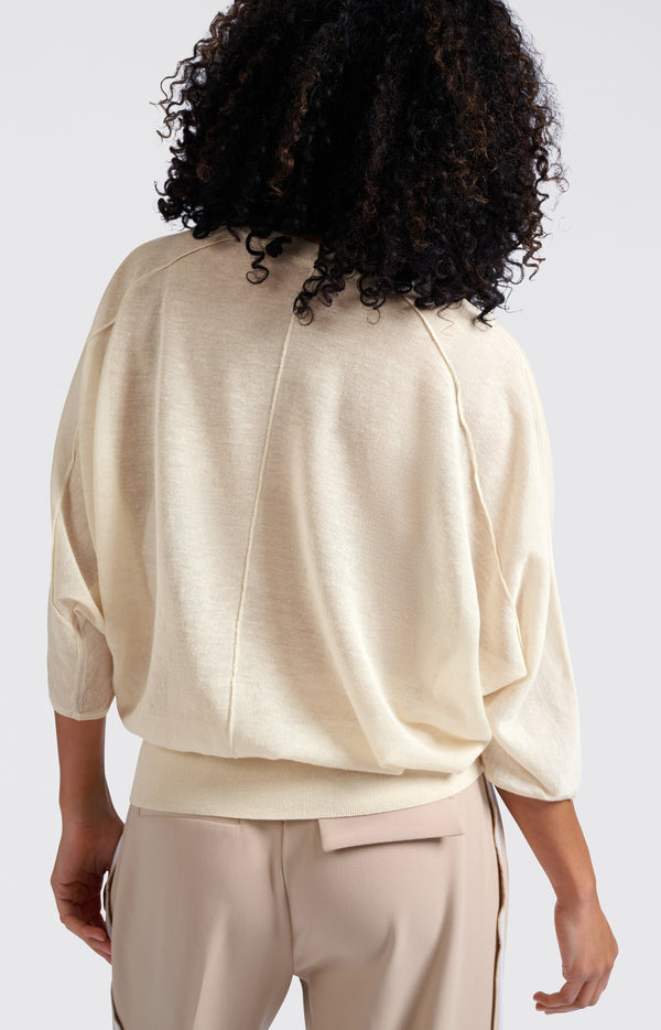 Yaya Transparante Trui Met Vleermuismouwen Off White Knit