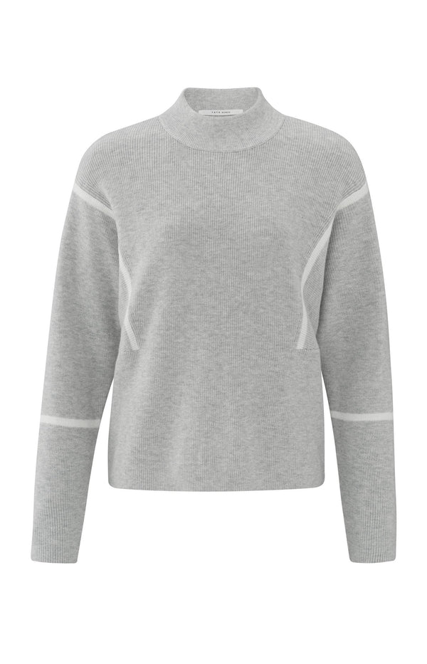 Yaya Trui Met Hoge Hals En Subtiele Streepdetails Medium Grey Melange