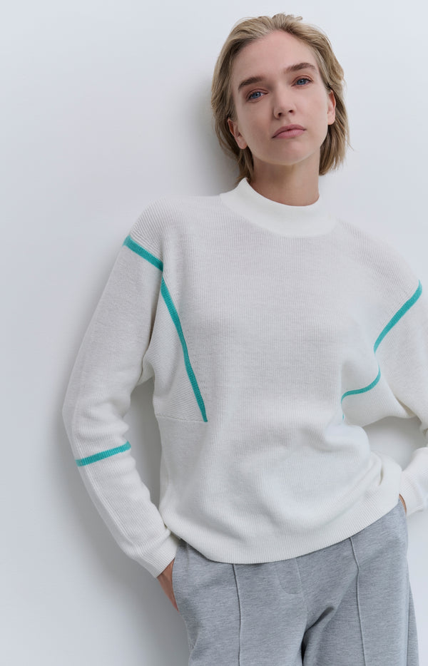 yaya Trui met hoge hals en subtiele streepdetails Vaporous Grey Dessin