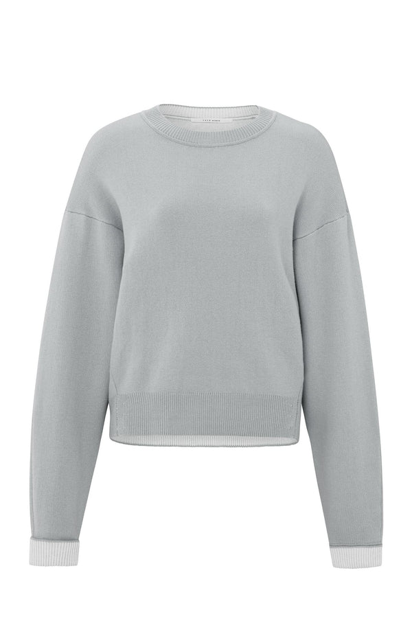 Yaya Trui Met Ronde Hals En Contrasterende Boorddetails Harbor Mist Grey