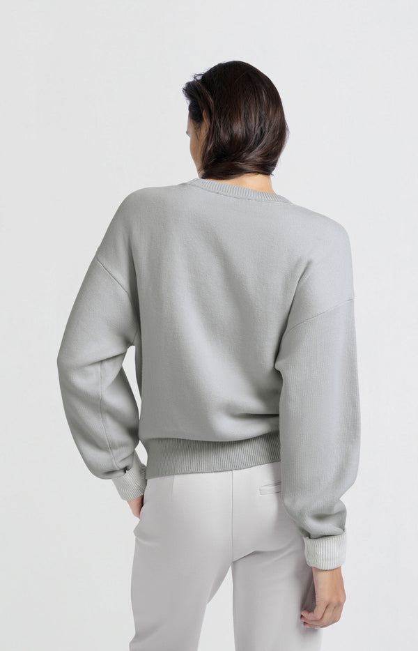 Yaya Trui Met Ronde Hals En Contrasterende Boorddetails Harbor Mist Grey
