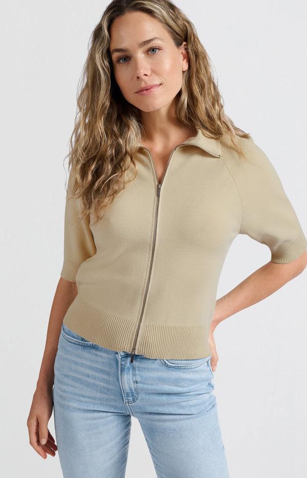 Yaya Vest Met Korte Mouwen En Ritssluiting Putty Beige