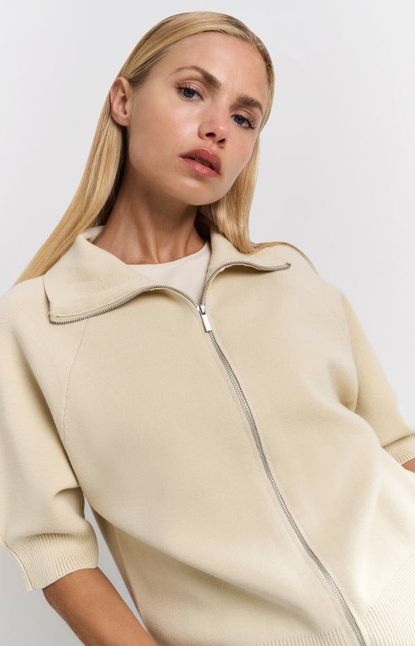 yaya Vest met korte mouwen en ritssluiting Putty Beige