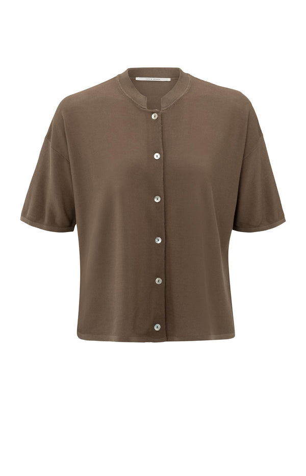 Yaya Vest Met Textuur En Korte Mouwen Caribou Brown