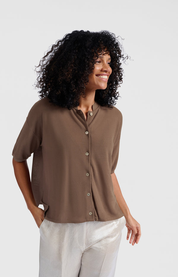 Yaya Vest Met Textuur En Korte Mouwen Caribou Brown