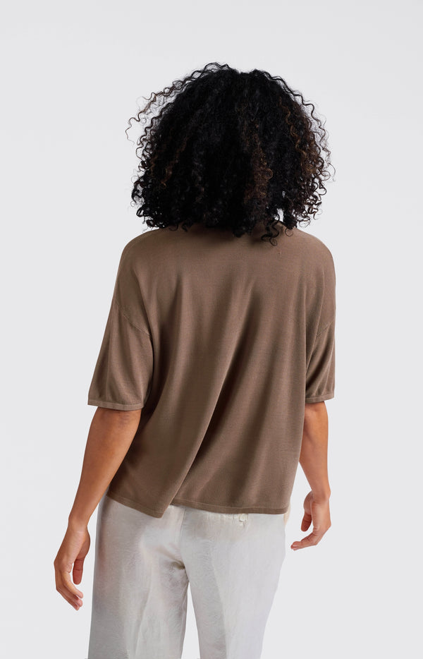 Yaya Vest Met Textuur En Korte Mouwen Caribou Brown