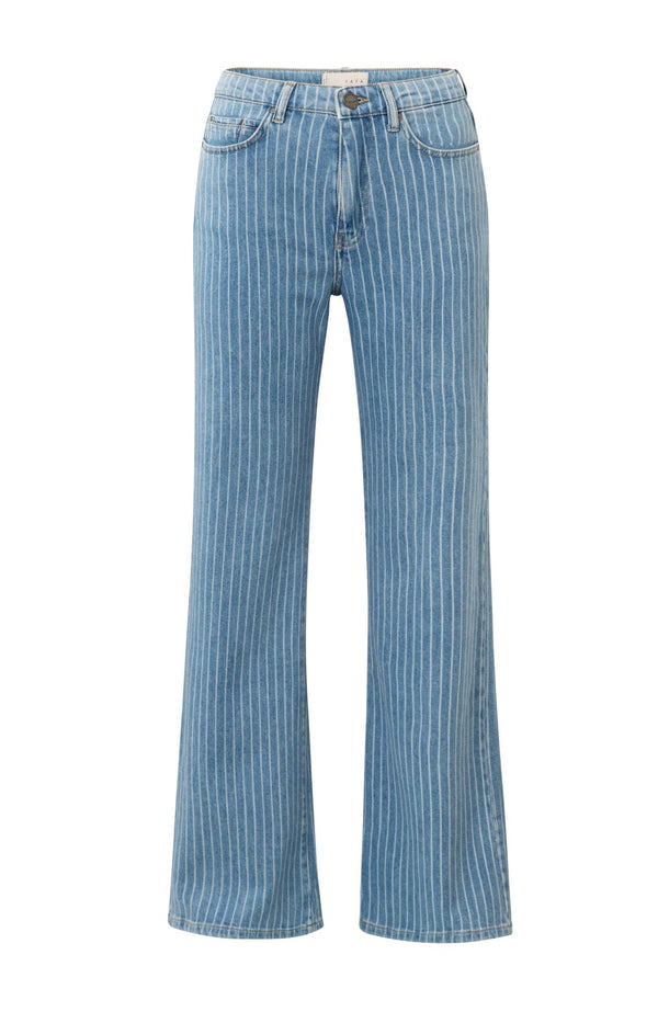 yaya Wijde denim broek met streepdetail (L30) Blue Denim