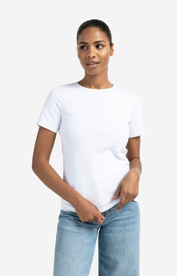 yaya Wit T-shirt met korte mouwen en ronde hals Pure White