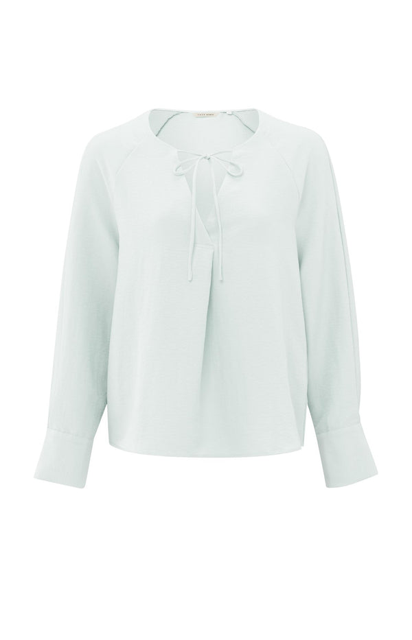 Yaya Blouse Met V-hals En Strikdetail Barely Blue