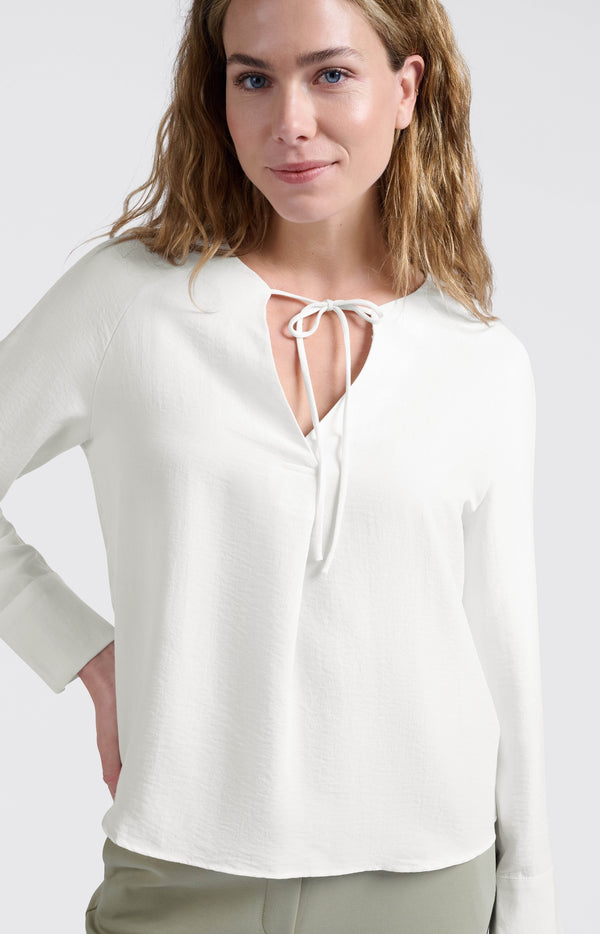 Yaya Blouse Met V-hals En Strikdetail Barely Blue