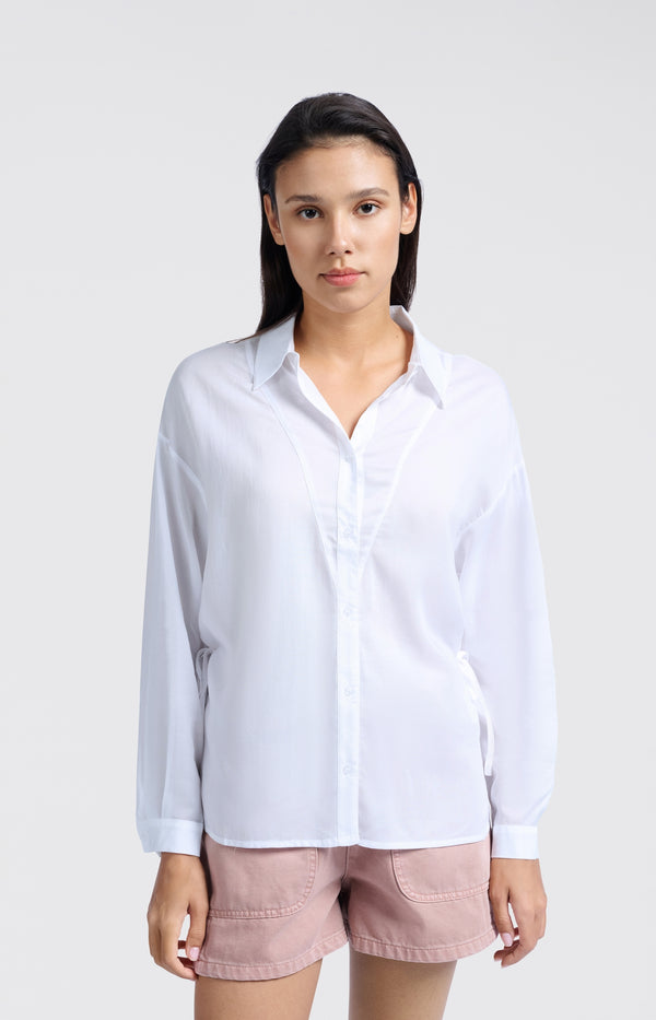 Yaya Blouse Met Verstelbare Striklinten Pure White