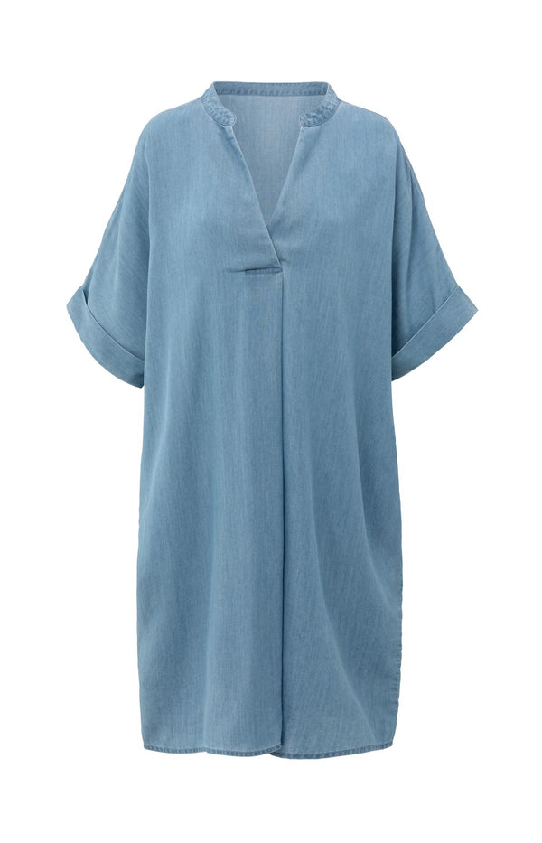 yaya Chambray jurk met V-hals Chambrey