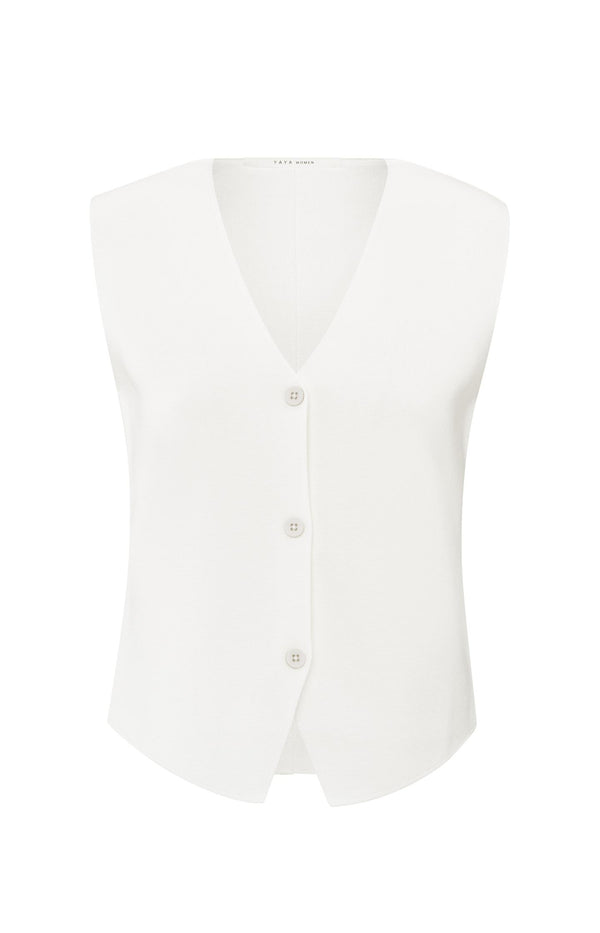 Yaya Fijngebreid Gilet Met V-hals Pure White