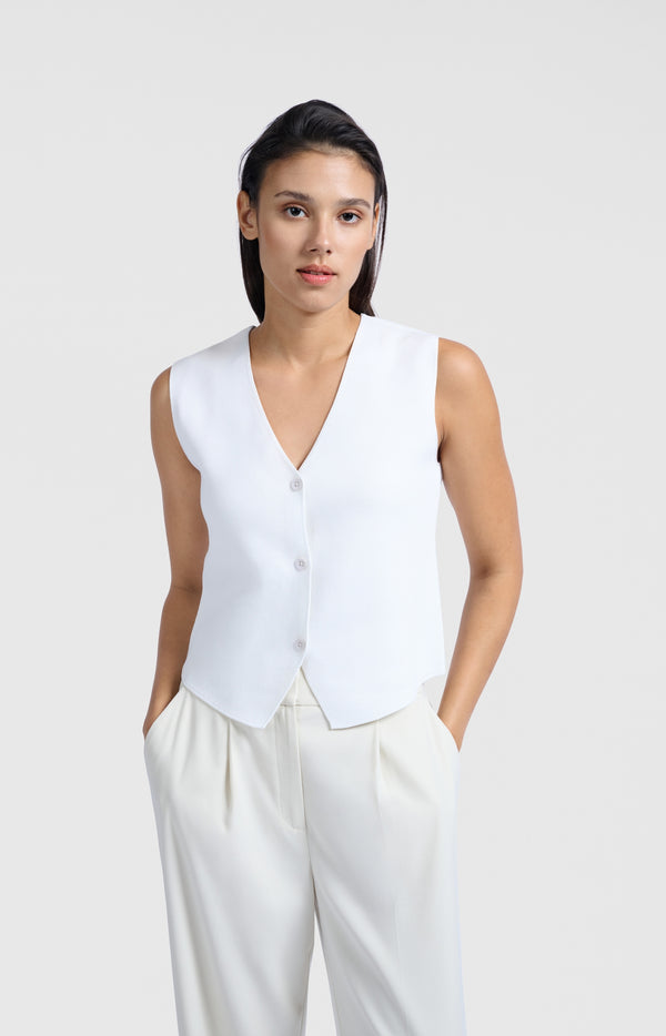 Yaya Fijngebreid Gilet Met V-hals Pure White