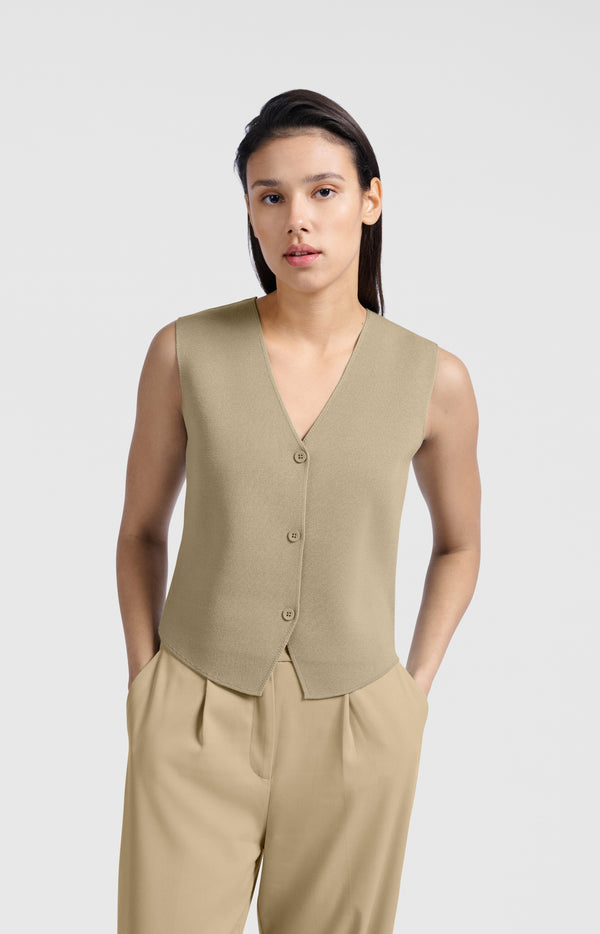 Yaya Fijngebreid Gilet Met V-hals Soft Green