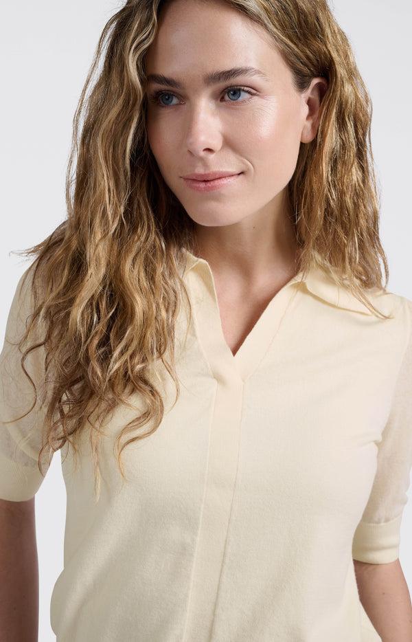 Yaya Gebreide Polo Met Halve Mouwen Off White Knit