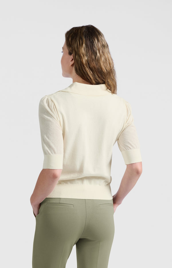 Yaya Gebreide Polo Met Halve Mouwen Off White Knit