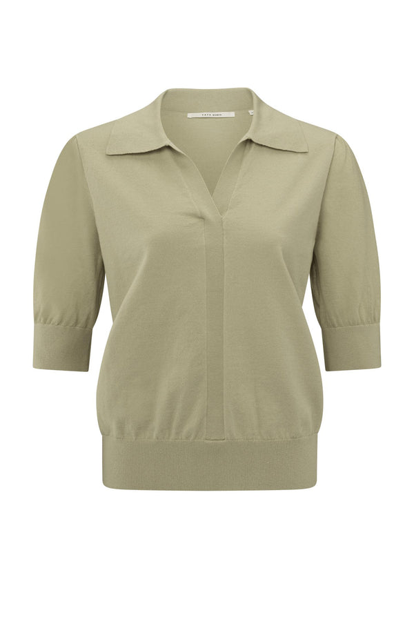 Yaya Gebreide Polo Met Halve Mouwen Soft Green