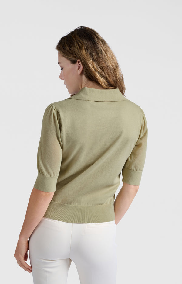 Yaya Gebreide Polo Met Halve Mouwen Soft Green