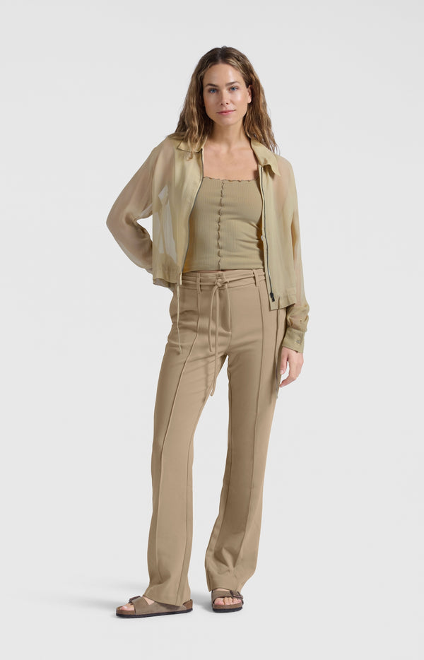 yaya Geweven broek met strikceintuur Soft Green