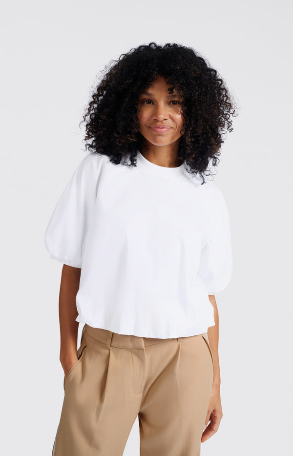 Yaya Geweven T-shirt Met Pofmouwen Pure White