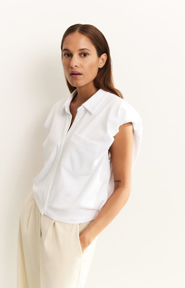 yaya Jersey blouse met pofdetail Pure White