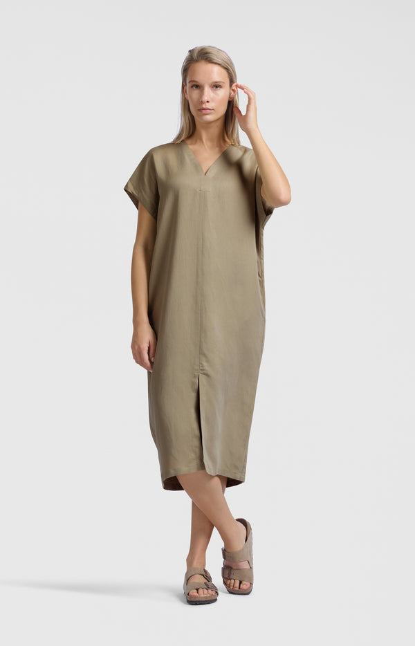 yaya Jurk met dubbele V-hals en split Soft Green