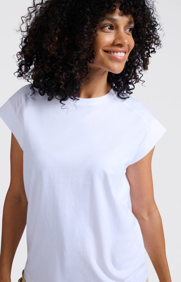 Yaya Mouwloze Top Met Ribdetails Pure White
