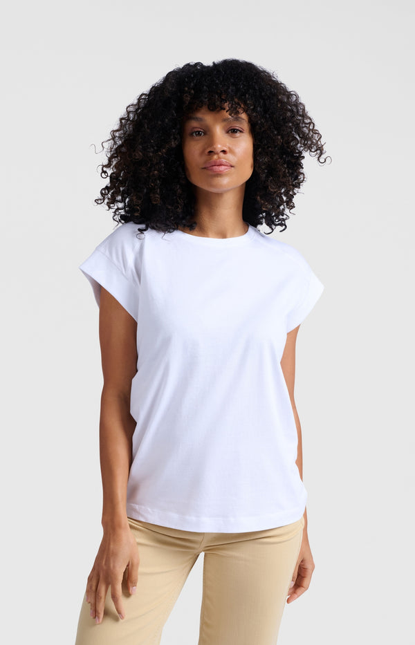 yaya Mouwloze top met ribdetails Pure White