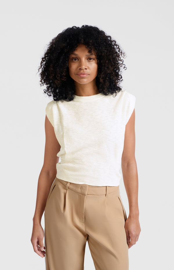 Yaya Mouwloze Top Met Schouderdetails Pure White