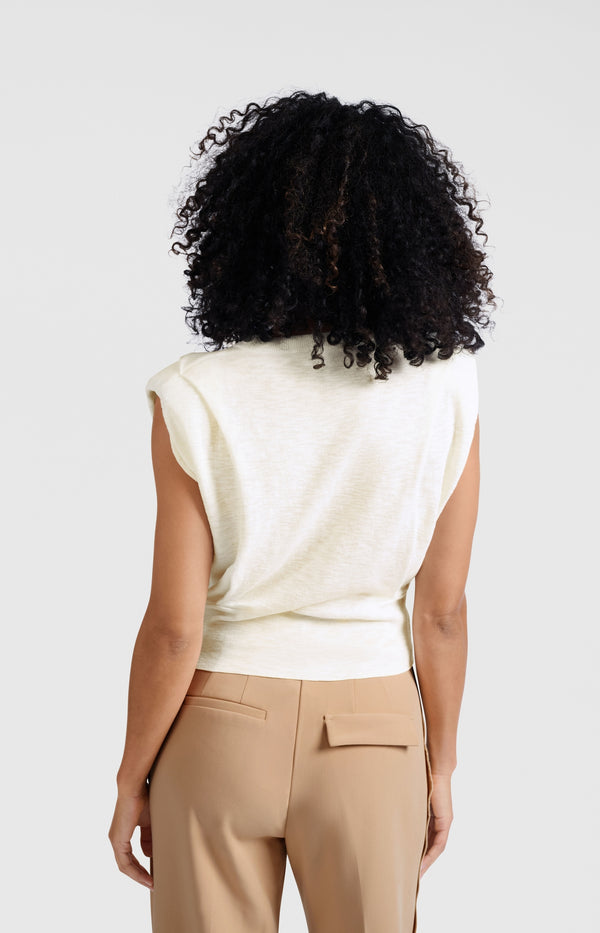 Yaya Mouwloze Top Met Schouderdetails Pure White