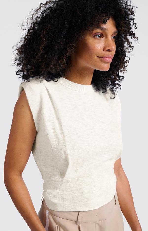 yaya Mouwloze top met schouderdetails Pure White